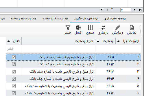 فهرست پارامترهای مقایسه در سیستم مغایرت بانکی
